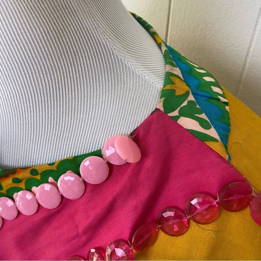 VTG 60s Top Cape Hippie Yellow Hawaiian Cotton Tunic Boho One Size Handmade - Picture 16 of 16